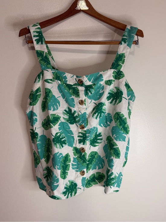 J. Crew Tops - J.Crew Green Leaf Print Button-Front Women’s linen blend  Tank Top size large